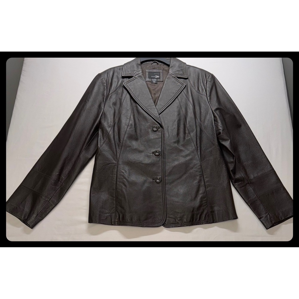 East 5th Leather Blazer Womens XL Brown Button Up Genuine Leather Jacket Coat